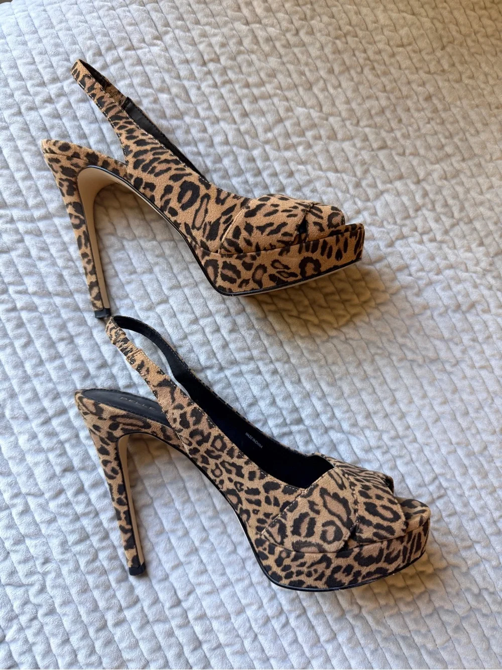 Pelle Moda Leopard Print Slingback Peep-Toe Heels - Tan/Black